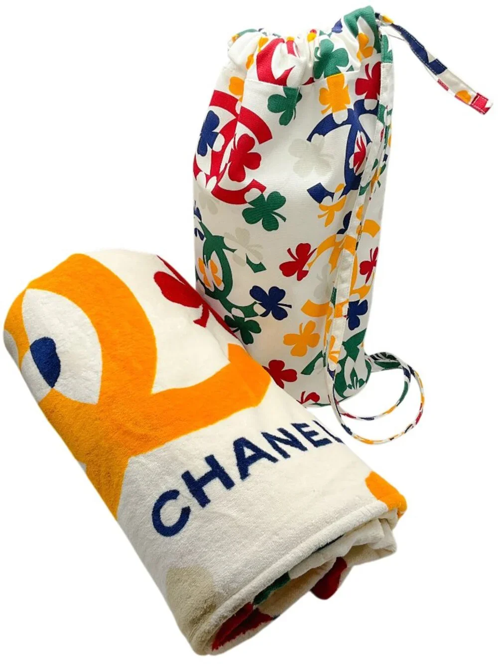 Chanel Rare Vintage Coco Beach Towel and Tote Bag Set